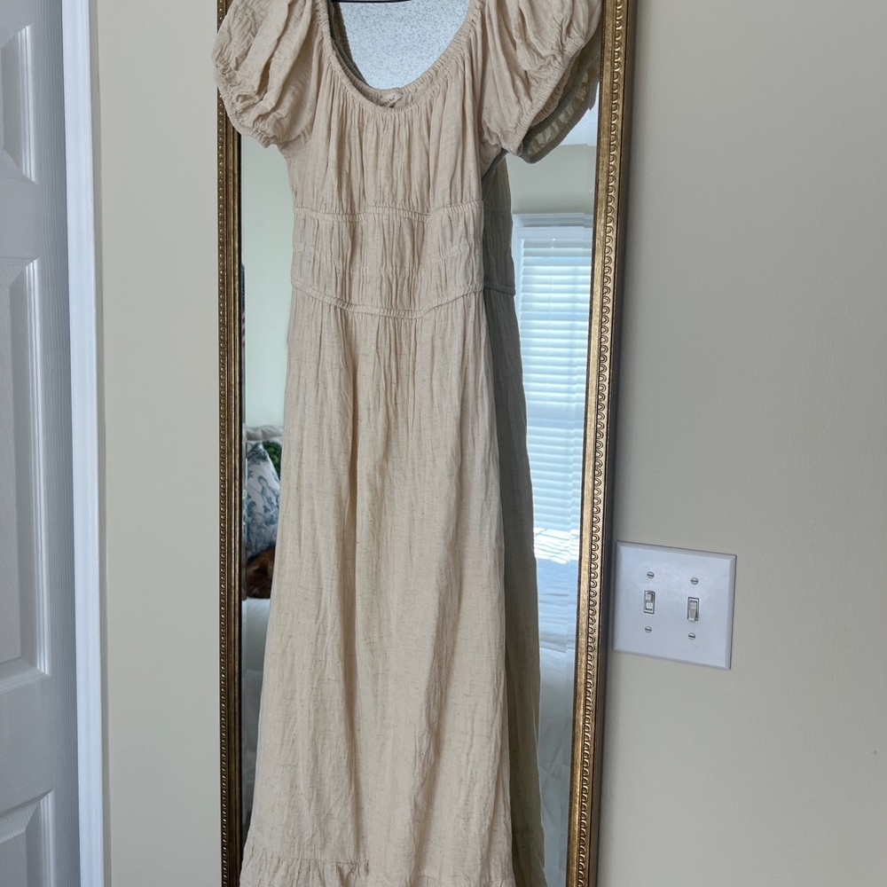 Boho Cream Maxi Sundress with Puff Sleeves